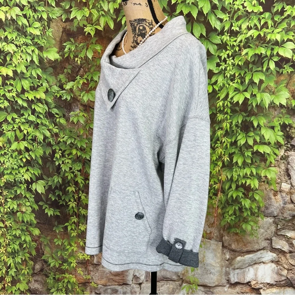 NEON BUDDHA Gray Rib Knit Athleisure Pullover, S - Picture 6 of 10